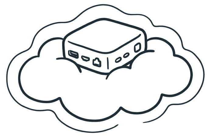 A small computer resting on a cloud.